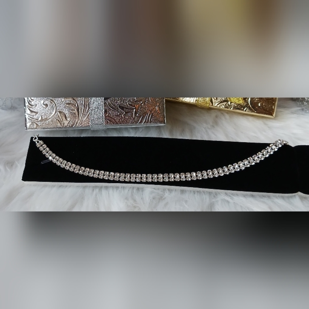 Silver Rhinestone Adjustable Ankle Bracelet - Picture 9 of 12